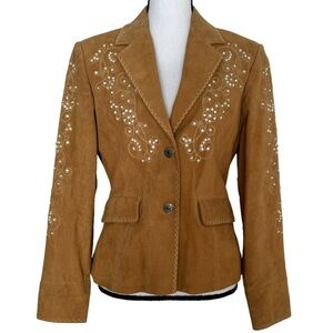 Cripple Creek Western Suede Leather Beaded Blazer Jacket Size Small